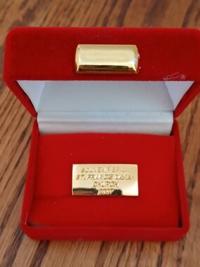 Gold Souvenir Bar Pin in Red Velvet Presentation Box